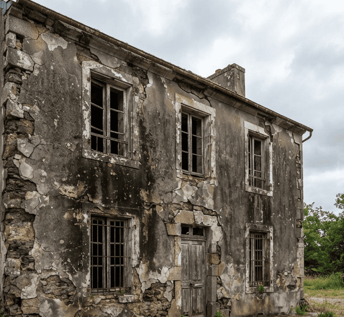 Façade ancienne en mâchefer avant rénovation